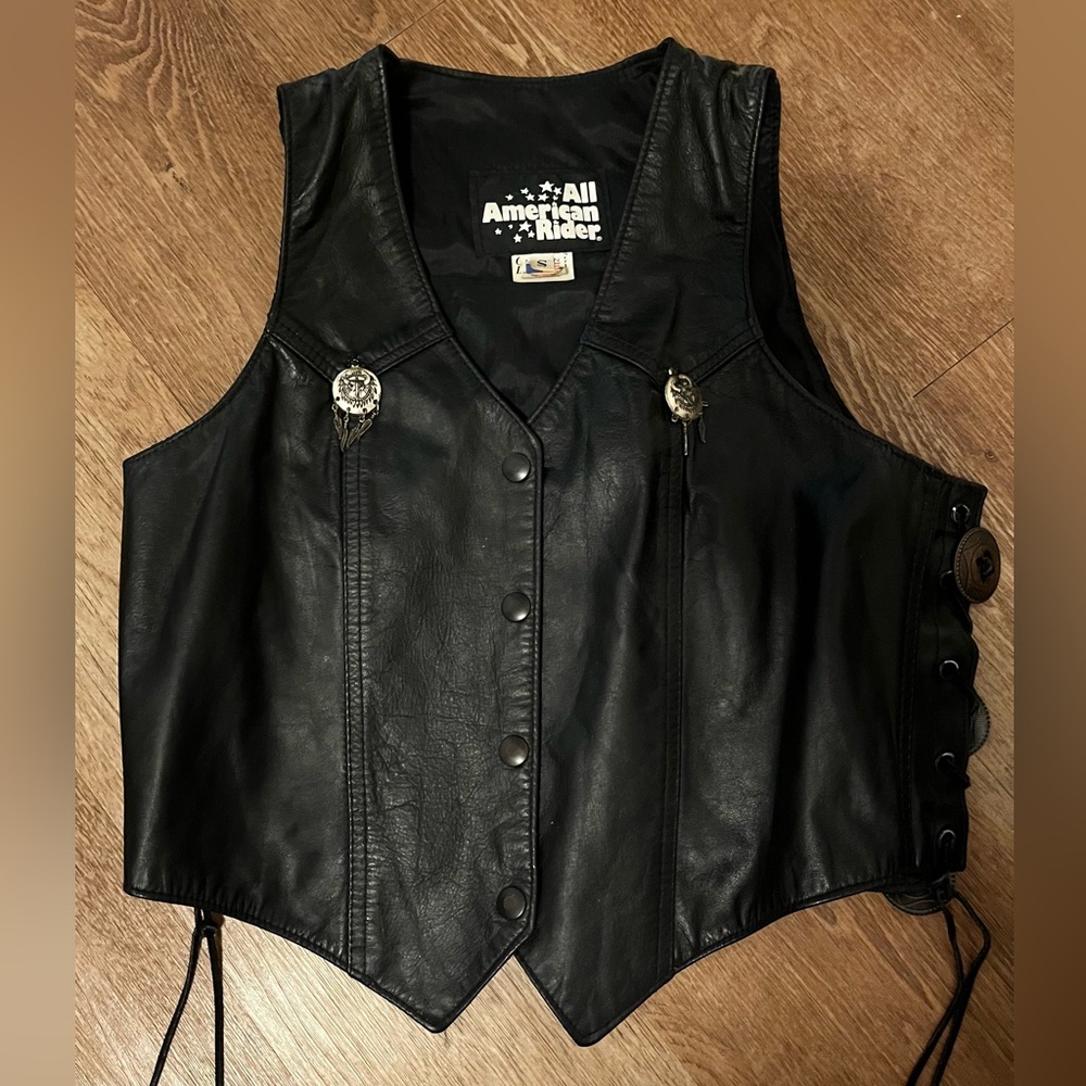 All American Rider Black Leather Vest